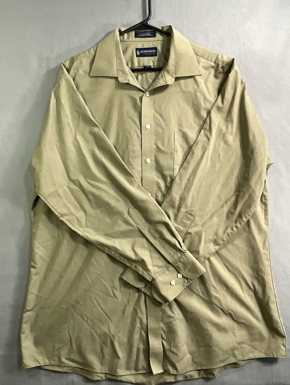 Stafford Essentials Mens 17.5 34/35 Tan Dress Shirt Long Sleeve Button Front